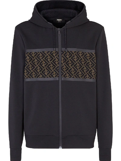 Shop Fendi Ff Panel Zipped Hoodie In Black