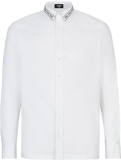 Shop Fendi Embroidered Logo Collar Shirt In White