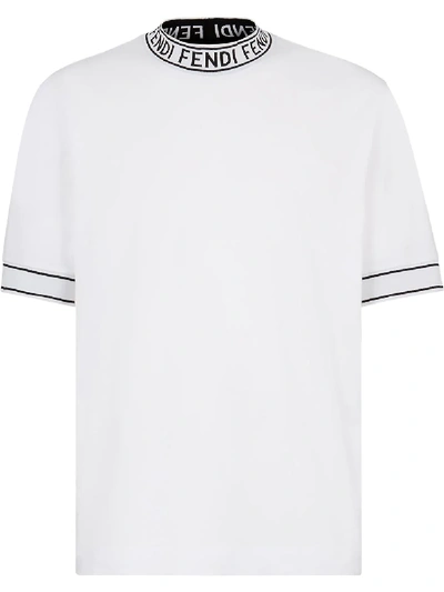 Shop Fendi Jacquard Lettering Logo T-shirt In White