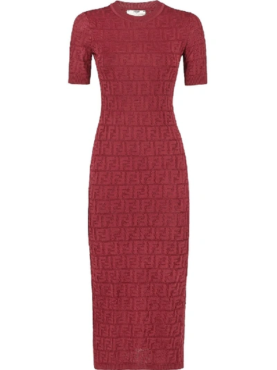 Shop Fendi Ff Intarsia Knitted Dress In Red