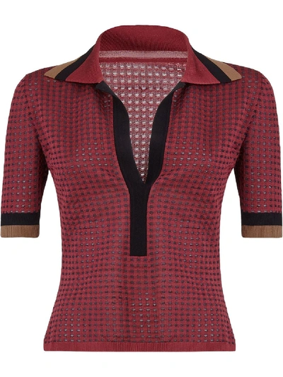 Shop Fendi Check-pattern Slim-fit Polo Top In Red