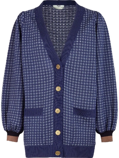 Shop Fendi Check-pattern V-neck Cardigan In Blue