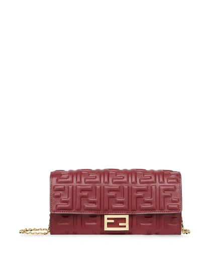 Shop Fendi Chain Baguette Continental Wallet In Red