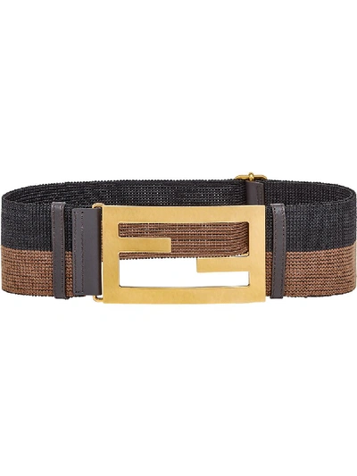 Shop Fendi Elastic Baguette Buckle Belt In Brown