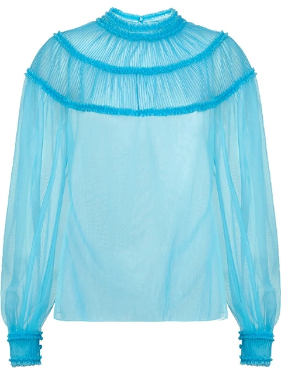 Shop Fendi Ruffle Collar Blouse In Blue