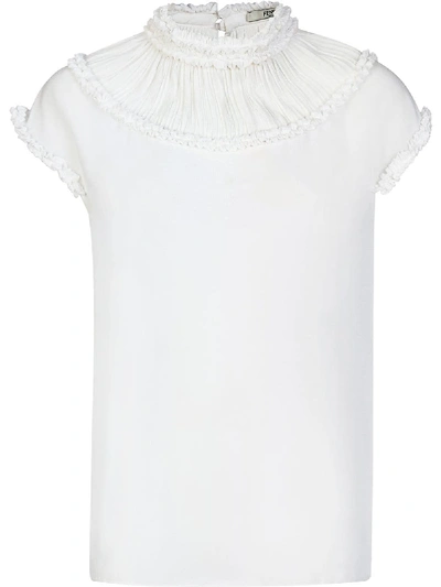 Shop Fendi Ruffle Neck Blouse In White