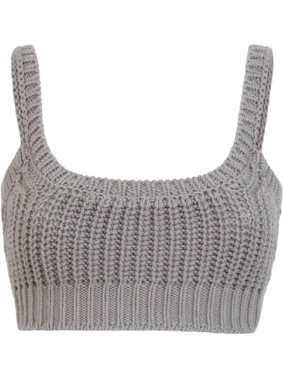 Shop Fendi Cropped Knitted Top In Grey