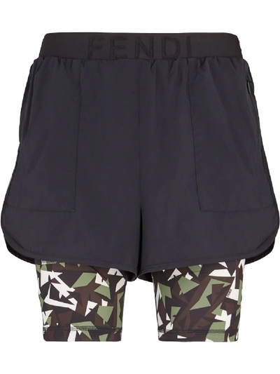 Shop Fendi Bag Bugs Camouflage-print Running Shorts In Black