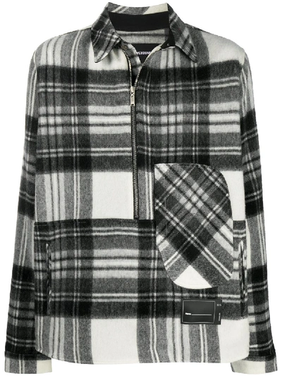 Shop We11 Done Half-zip Plaid Wool Shirt In Grey