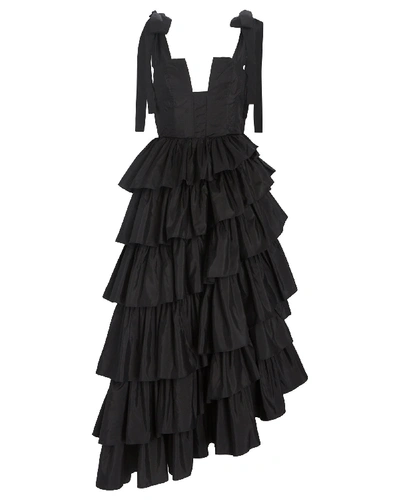 Shop Ulla Johnson Valentina Ruffled Silk Taffeta Gown In Black