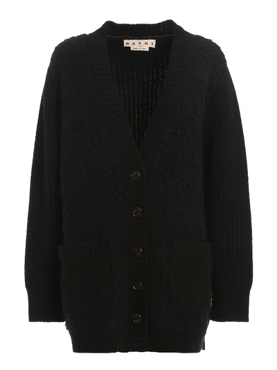 Shop Marni Wool Mohair And Cashmere Blend Cardigan In Black