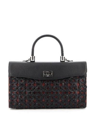 Shop Rodo Woven Leather Handbag In Black