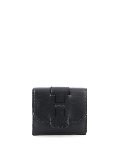 Shop Hogan Tri-fold Leather Wallet In Black