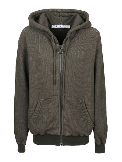 Shop Off-white Cotton Hoodie In Dark Green