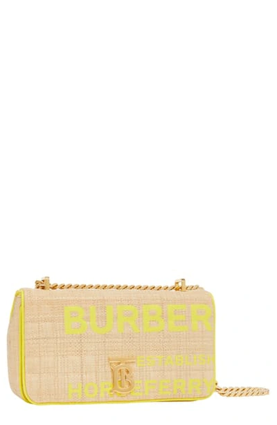 Shop Burberry Small Lola Horseferry Print Quilted Raffia Bag In Natural/ Yellow
