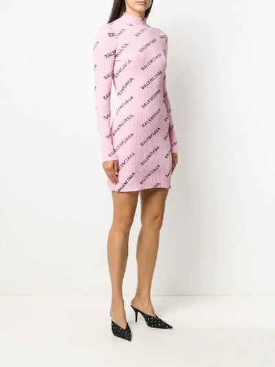 Shop Balenciaga Logo-print Knit Dress In Pink