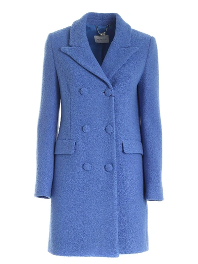 Shop Be Blumarine Viscose And Virgin Wool Coat In Light Blue