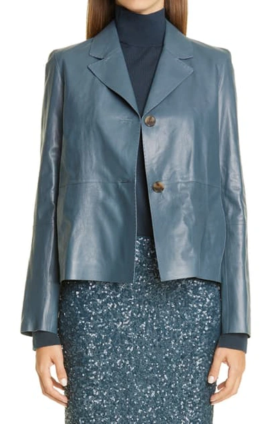 Shop Lafayette 148 Andover Leather Jacket In Oceana