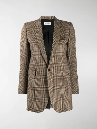 Shop Saint Laurent Prince Of Wales Tweed Blazer Jacket In Multicolour