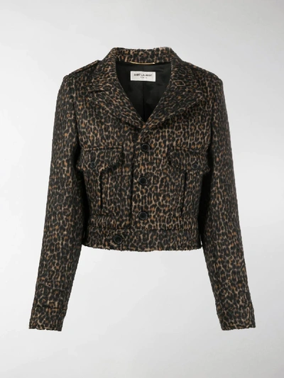 Shop Saint Laurent Cropped Leopard Print Jacket In Neutrals