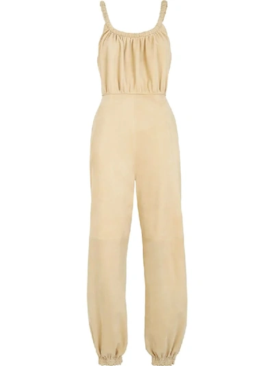 Shop Fendi Suede Jumpsuit In Neutrals