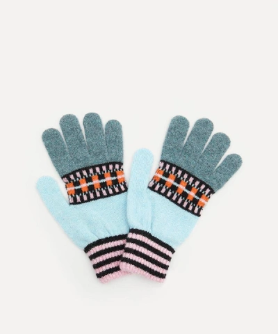 Shop Quinton Chadwick Geo Stripe Wool Gloves In Caspian