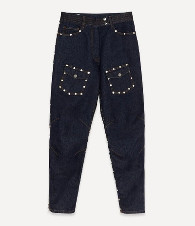 Shop Dries Van Noten Studded Tapered-leg High-rise Jeans In Indigo