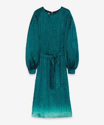 Shop Dries Van Noten Moire Print Midi-dress In Turquoise