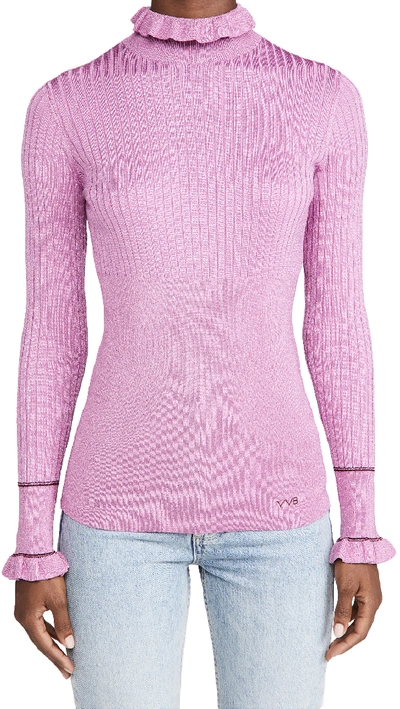 Shop Victoria Victoria Beckham Rib Switch Fitted Sweater In Lilac Pink