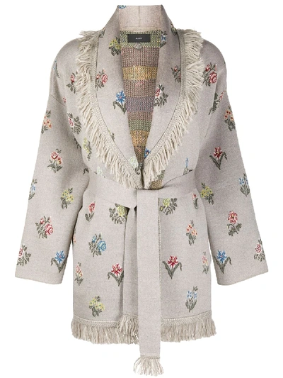 Shop Alanui Flowers Melting Pot Intarsia-knit Cardigan In Grey