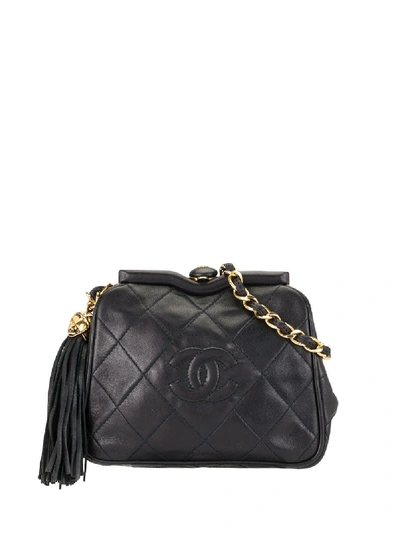 Pre-owned Chanel 1990 Quilted Cc Belt Bag In Black