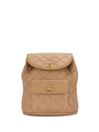 Pre-owned Chanel 1996 Quilted Cc Backpack In Neutrals