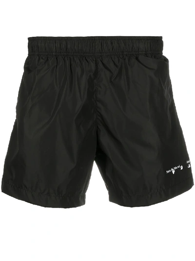 Shop Off-white Logo-print Swim Shorts In Black