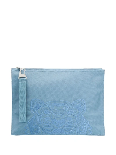 Shop Kenzo Tiger Embroidered Pouch Bag In Blue