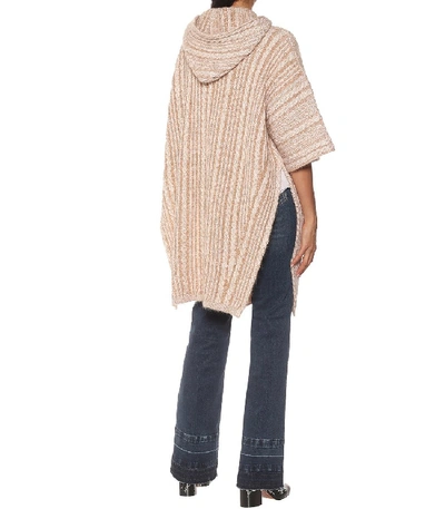 Shop Chloé Cable Knit Hooded Cape In Beige
