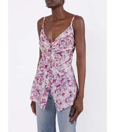 Shop Paco Rabanne Multicolored Pink Floral Print Tank Top