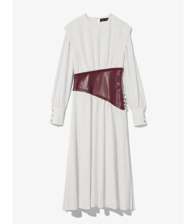 Shop Proenza Schouler Leather Waistband Dress In White/bordeaux