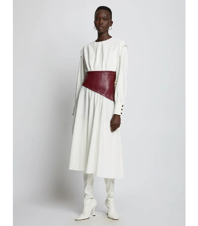 Shop Proenza Schouler Leather Waistband Dress In White/bordeaux