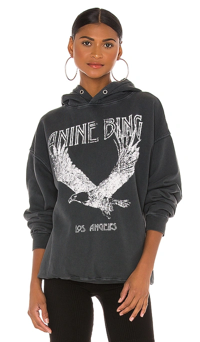 Shop Anine Bing Rowe Eagle Hoodie In Washed Black