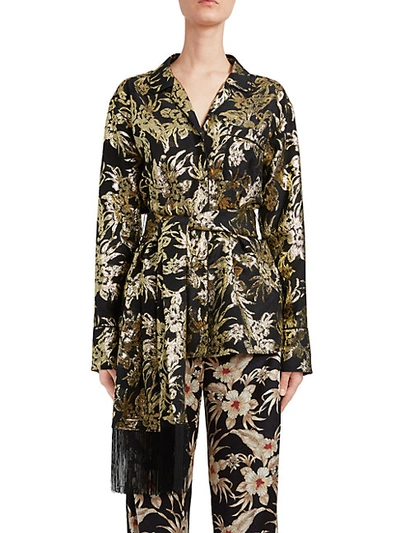 Shop Altuzarra Enid Metallic Jacquard Belted Silk-blend Sash Top In Black