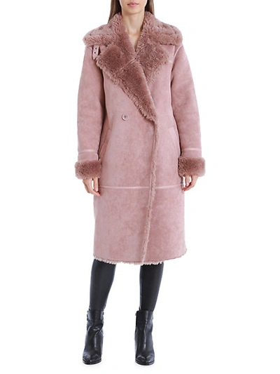 Shop Avec Les Filles Double-breasted Faux Shearling Coat In Rose Taupe