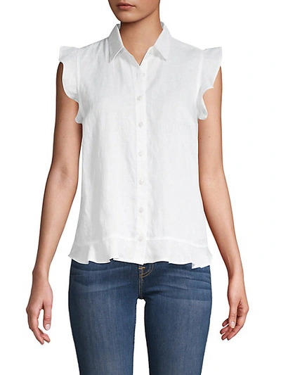 Shop Saks Fifth Avenue Women's Ruffle Sleeve Linen Shirt In White