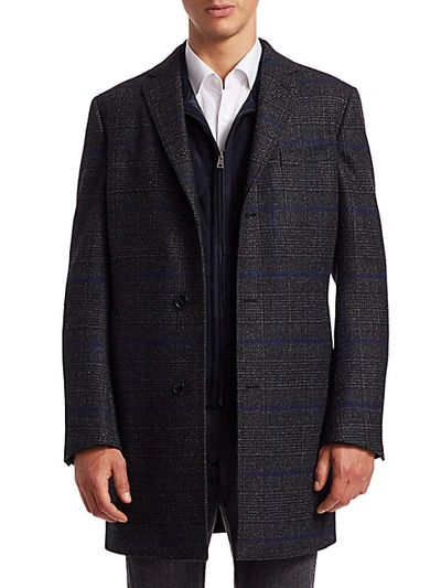 Shop Saks Fifth Avenue Collection Plaid Wool Top Coat In Charcoal