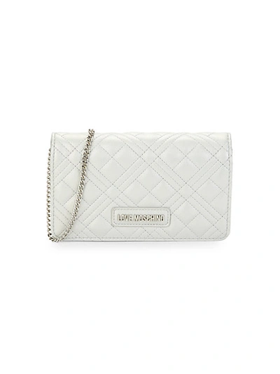 Shop Love Moschino Quilted Wallet-on-chain In Silver