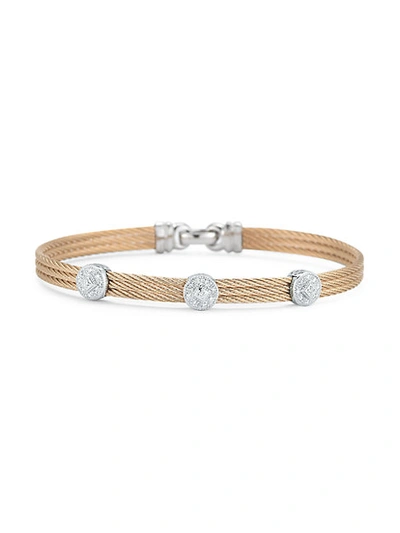 Shop Alor Classique 18k White Gold, Rose Goldtone Stainless Steel & Diamond Bangle Bracelet