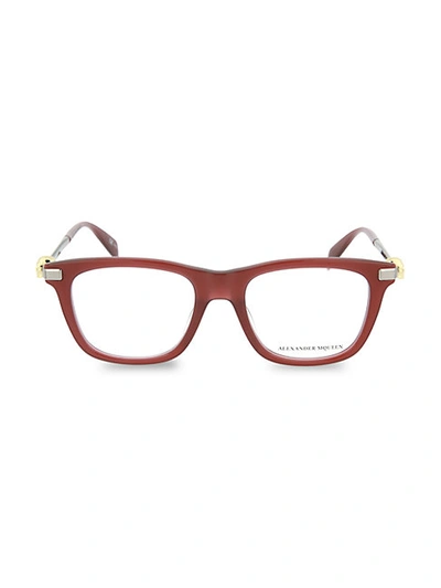 Shop Alexander Mcqueen Core Blue Light 51mm Square Optical Glasses In Shiny Burgundy