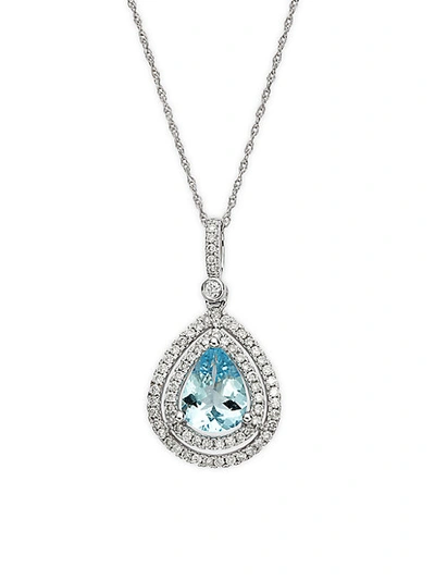 Shop Saks Fifth Avenue 14k White Gold, Aquamarine & Diamond Teardrop Pendant Necklace