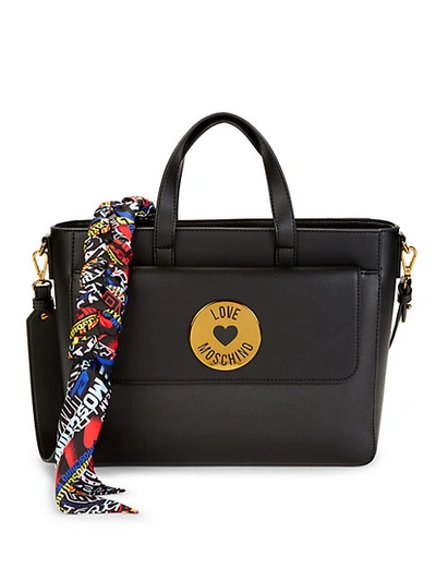 Shop Love Moschino Logo Faux Leather Satchel In Black