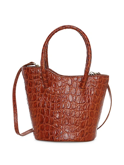 Shop Little Liffner Micro Tulip Croc-embossed Leather Tote In Red