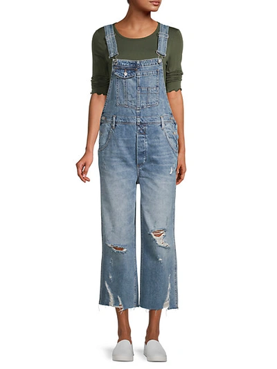 Shop Free People Distressed Denim Overalls In Dutchess Blue